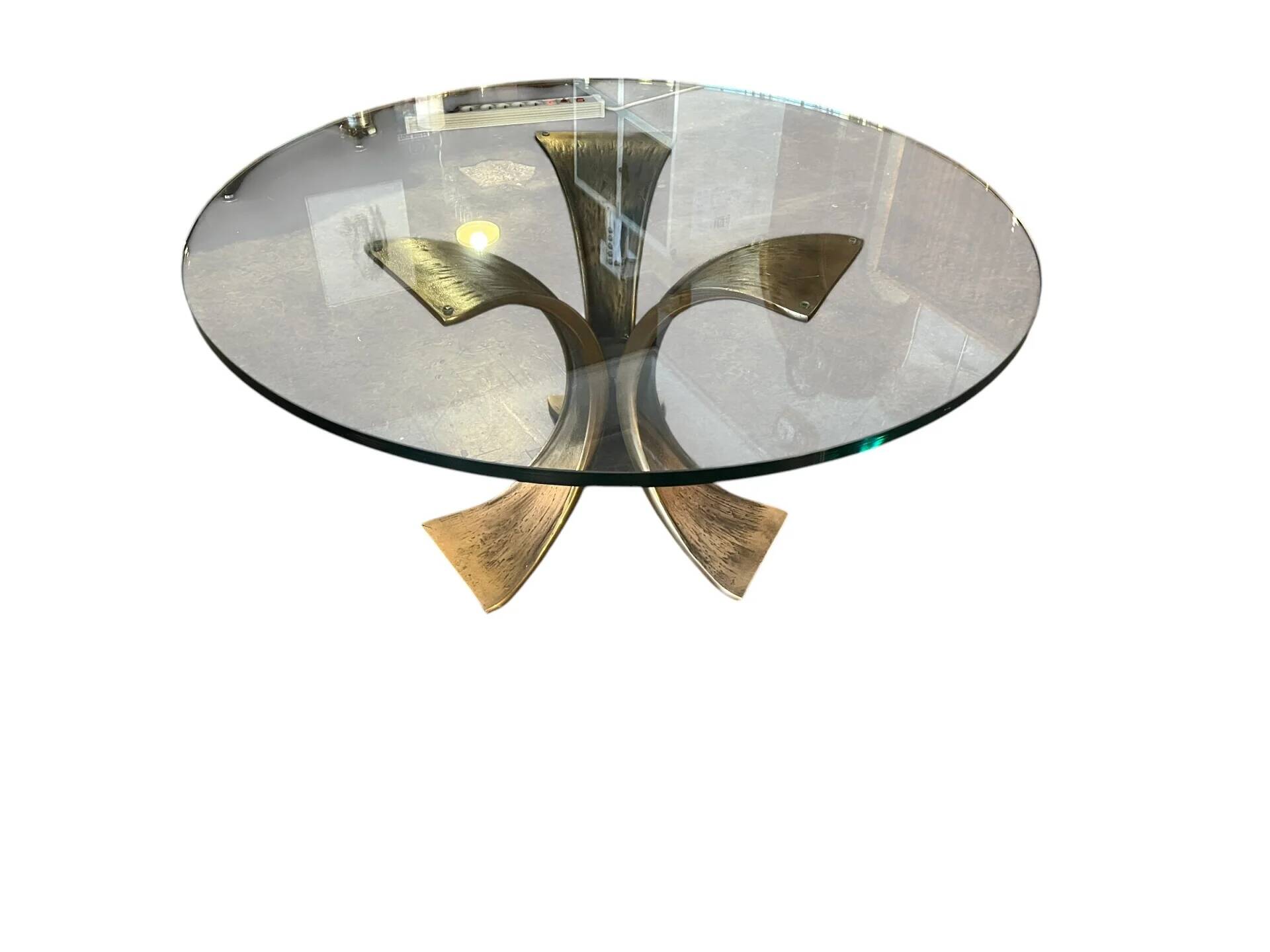 Coffee table in bronze with glass top by Luciano Frigerio