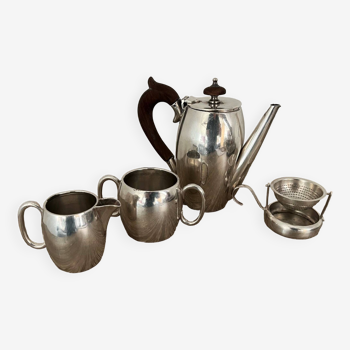Service à thé 4 pièces égoïste 1 personne en métal argenté ancien
