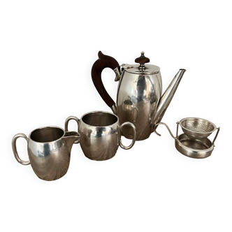 Selfish 4-piece tea set for 1 person in old silver-plated metal