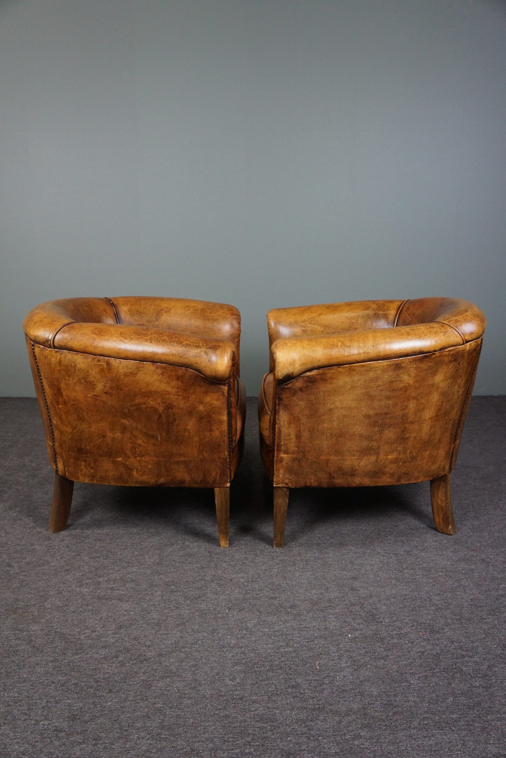 Set de 2 fauteuils club compacts en cuir de mouton