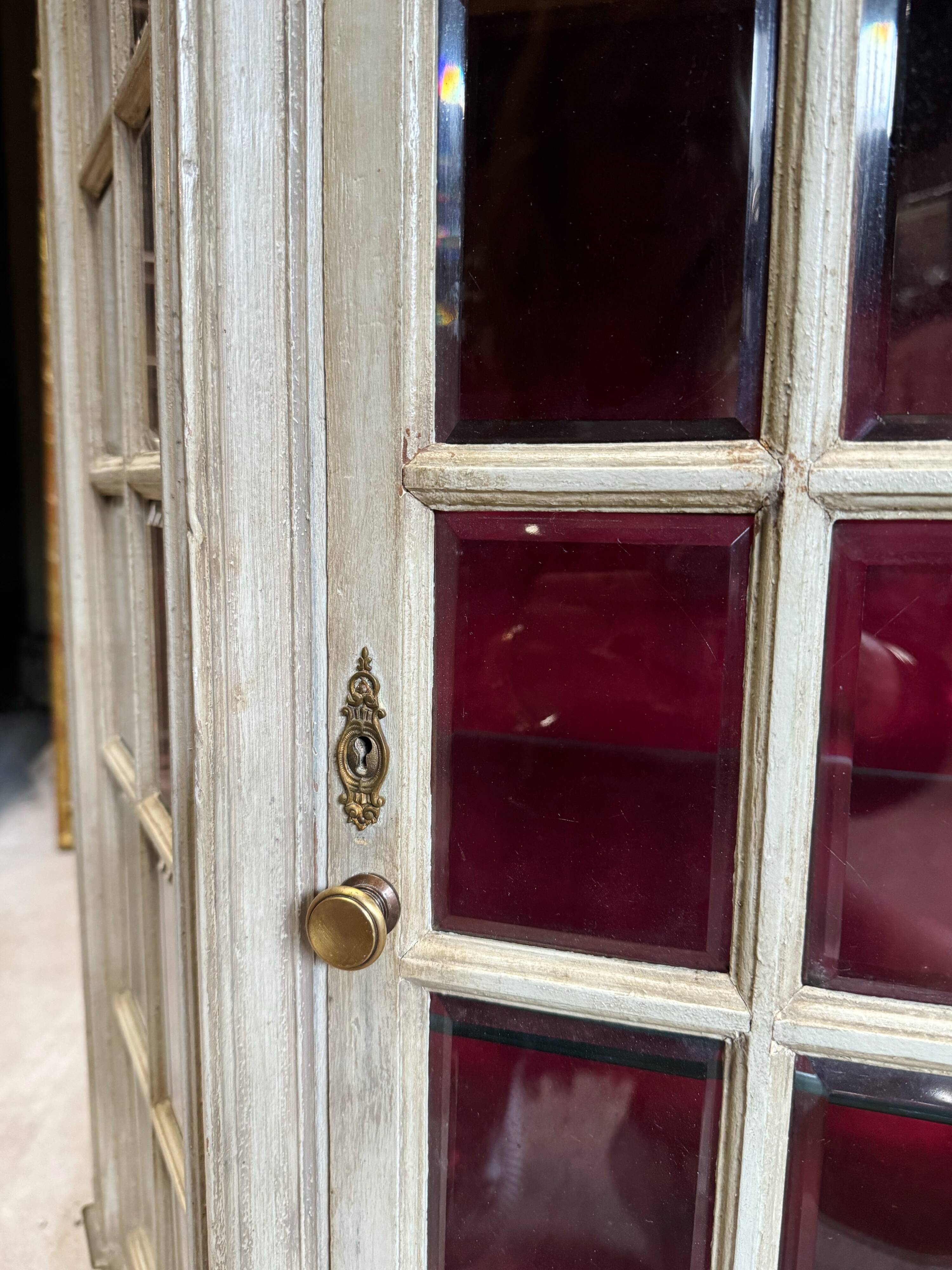 Napoleon III Period Display Cabinet in Painted Wood with Beveled Tiles in Louis XVI Style