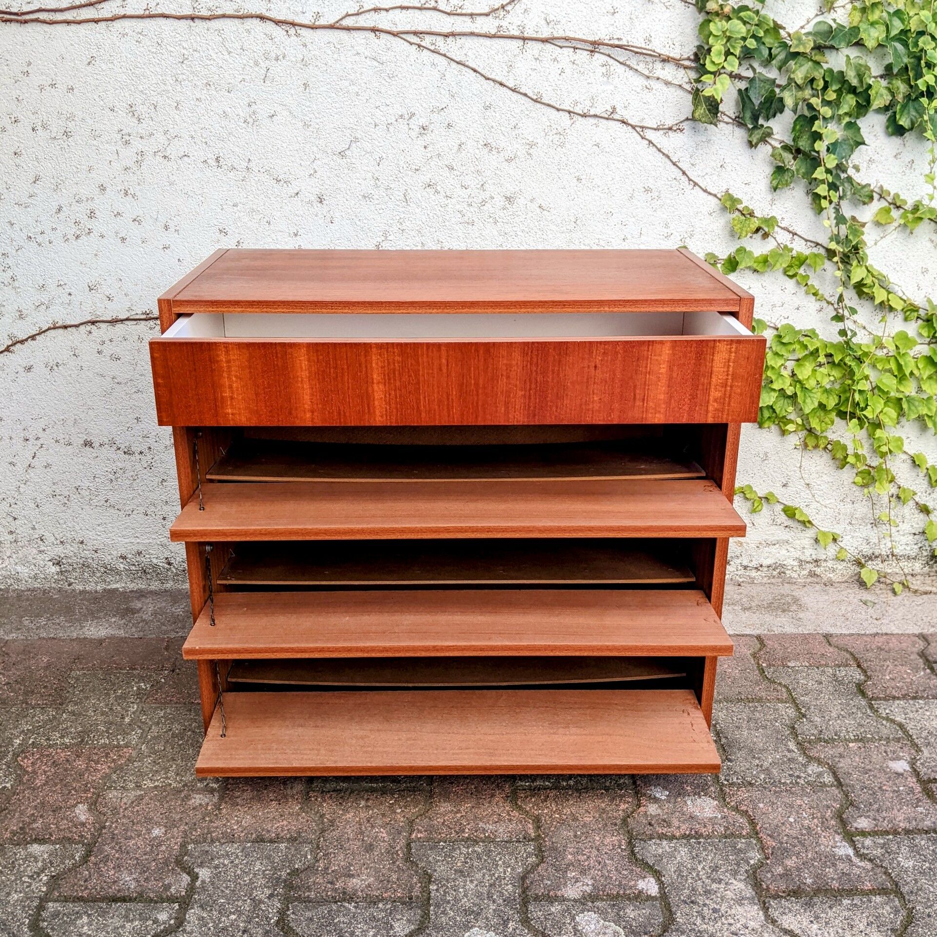 Shoe cabinet teak and oak veneer 60s