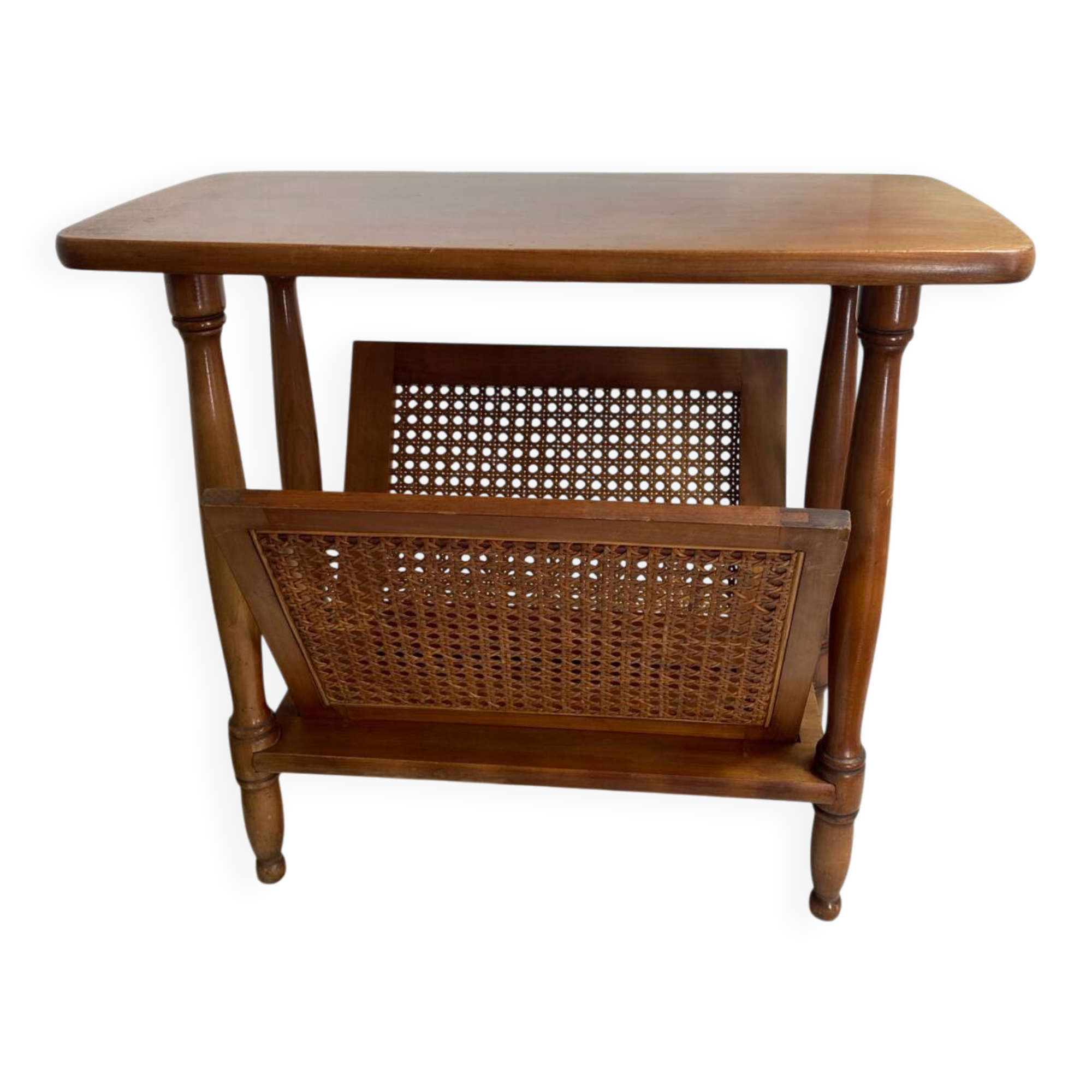 Magazine rack, wood and cane