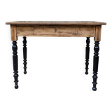 Solid wood desk, black base