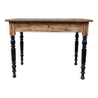 Solid wood desk, black base
