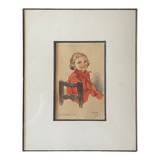 Tableau aquarelle "jeune fille" Pierrette datée de 1950 et cadre
