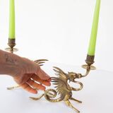 Pair of 19th century gilded brass “chimera” candlesticks