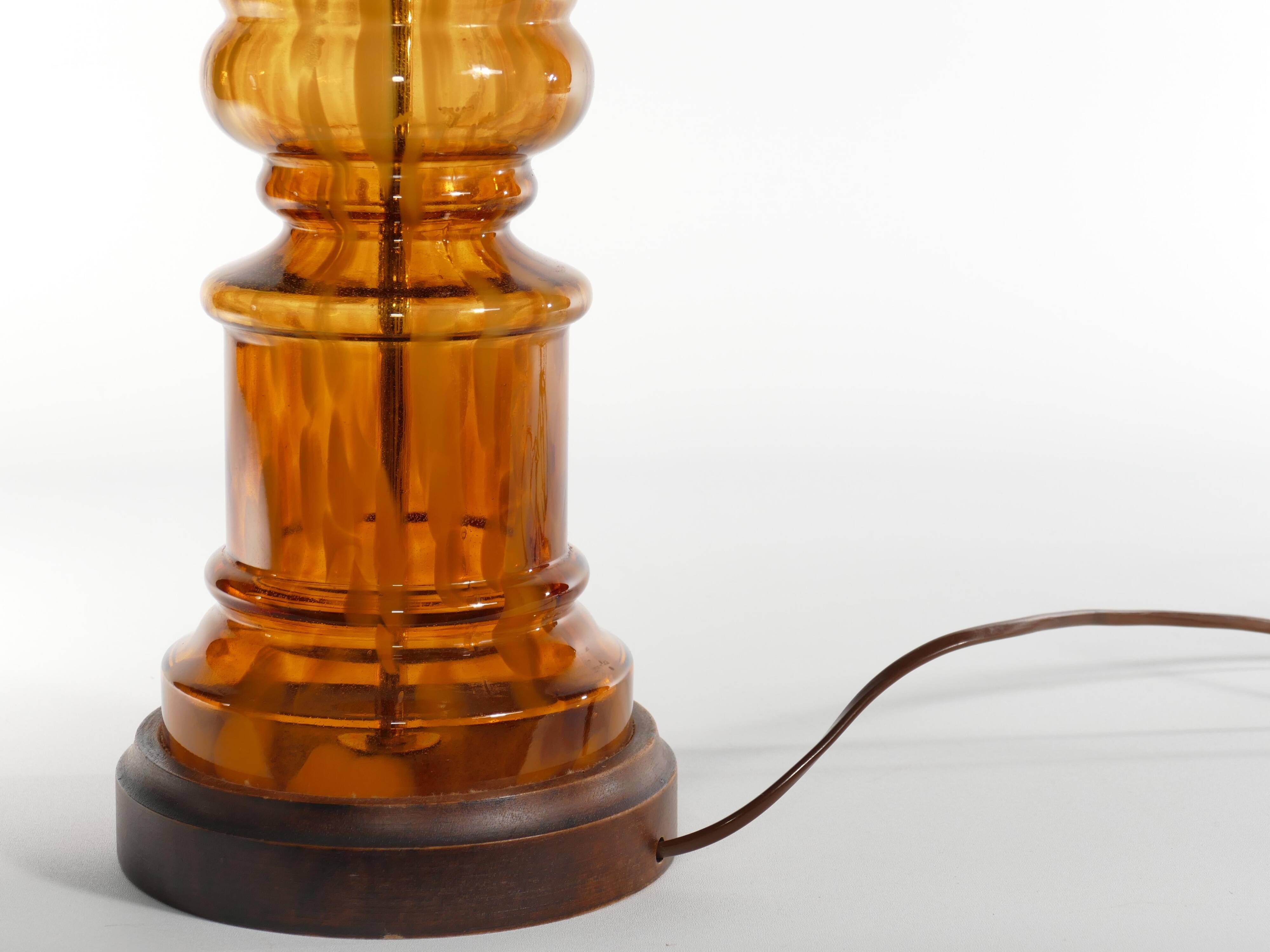 Scandinavian Modern Amber Glass Table Lamp by Miranda, 1970s