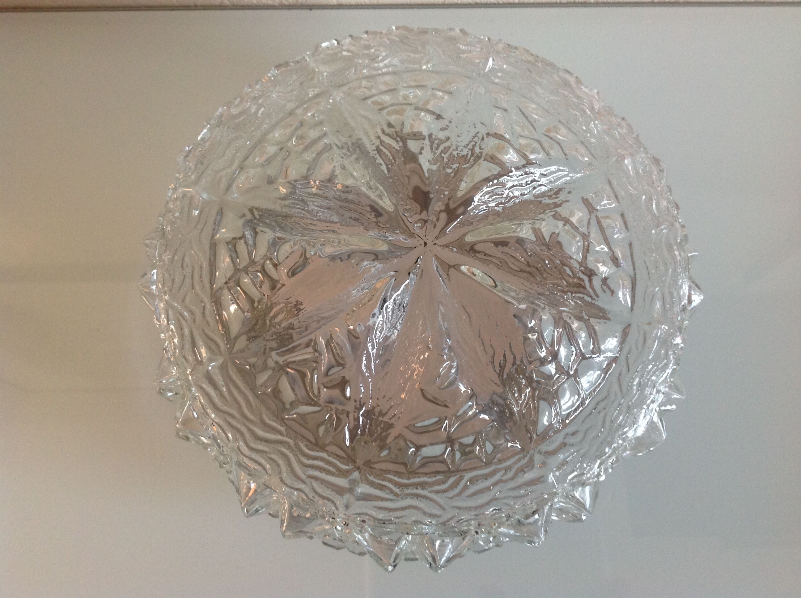 Structured glass round ceiling lamp vintage 60s-70s