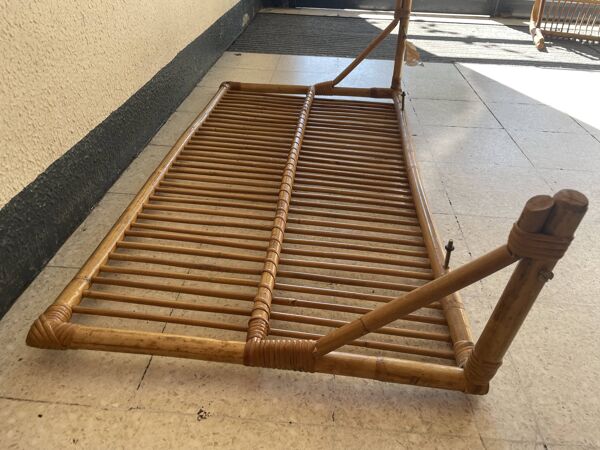 Banquette lit rotin vintage