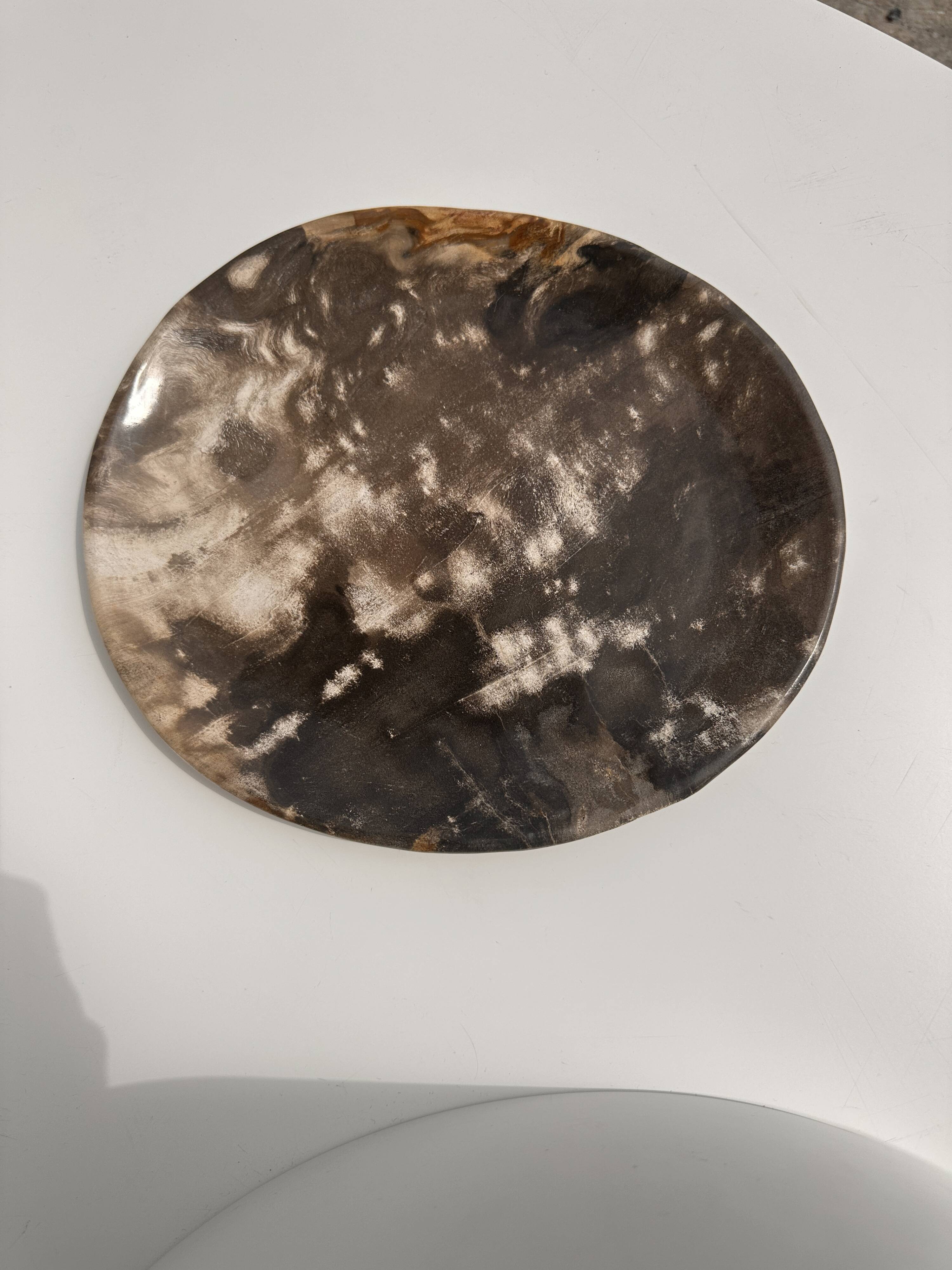 Medium petrified wood dish or pocket emptier, predominantly gray 1137