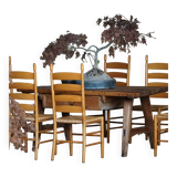 Set of 8 modern Italian dining chairs, beech with woven seats, 1960s.