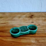 Salière double vintage en céramique vert émaillé 60's