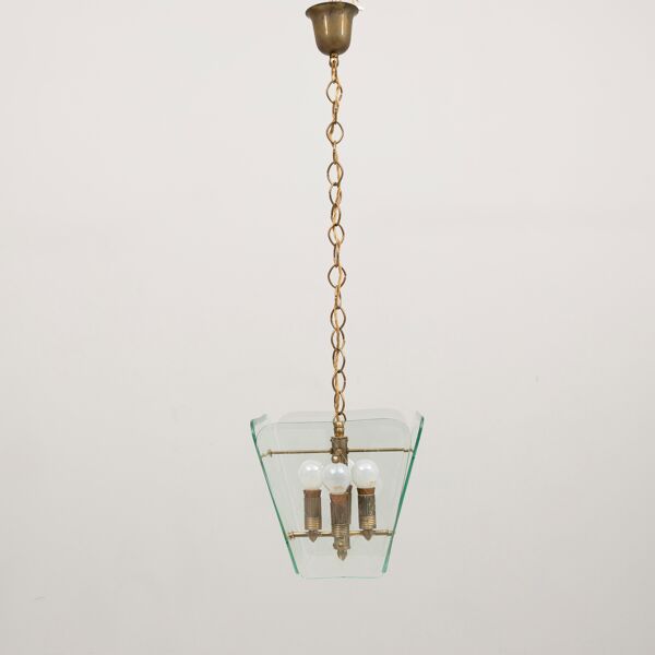 Lampe à suspension Fontana Arte par Pietro Chiesa en verre et laiton Italie 1940