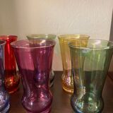 1960s iridescent multi-colored orangeade glasses fruit juice serving set