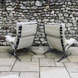 Pair of Armchairs and Ottoman, "Joker" Model, Large Leather Model