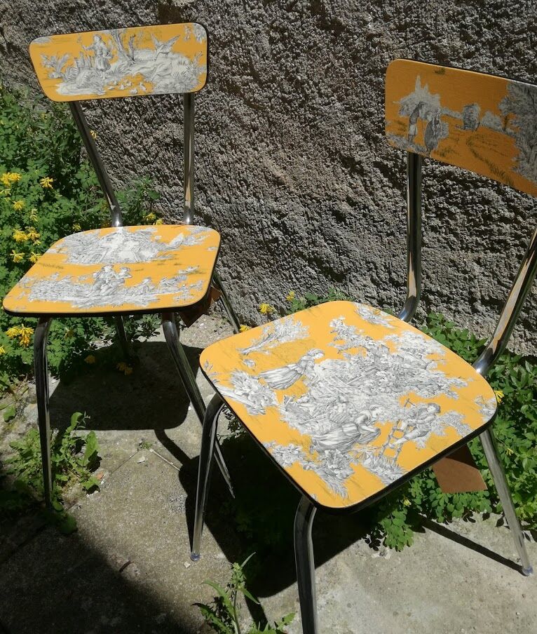 Chair style formica revalued Yellow Jouy mustard canvas