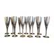 Lot of 12 silver metal flutes on brass stand