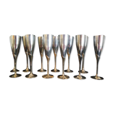 Lot of 12 silver metal flutes on brass stand
