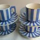 Set of 4 coffee cups and 4 saucers signed Sarreguemines, model FOX TROTT