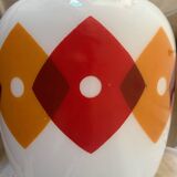 Table lamp with a vintage orange and red "Jacquard" globe in white glass and a golden base