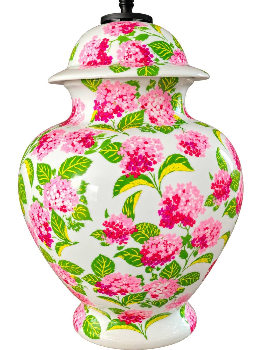 Vintage XXL lamp with pink flowers – Ceramic vase & matching lampshade