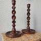 Pair of antique English turned wood candlesticks