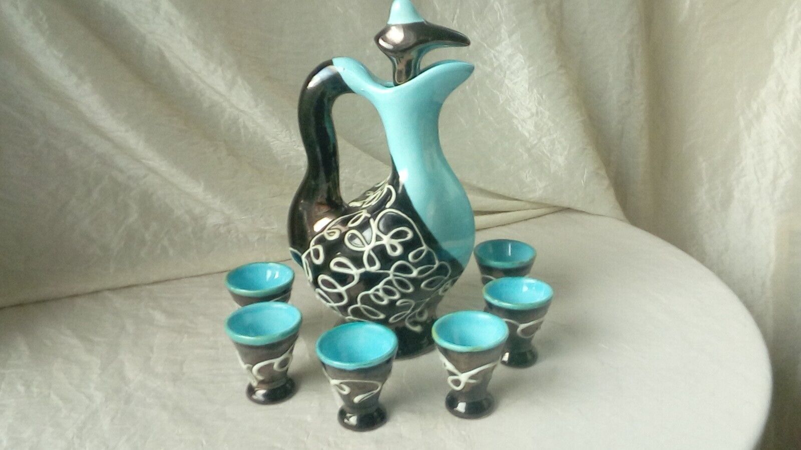Vintage Vallauris ceramic liqueur service