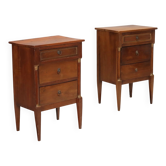 Tables de chevet anciennes Empire en noyer et laiton, Italie, XIXe siècle