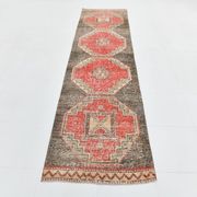 3x10 Red Brown Tribal Pattern Vintage Runner Rug, 78x305Cm