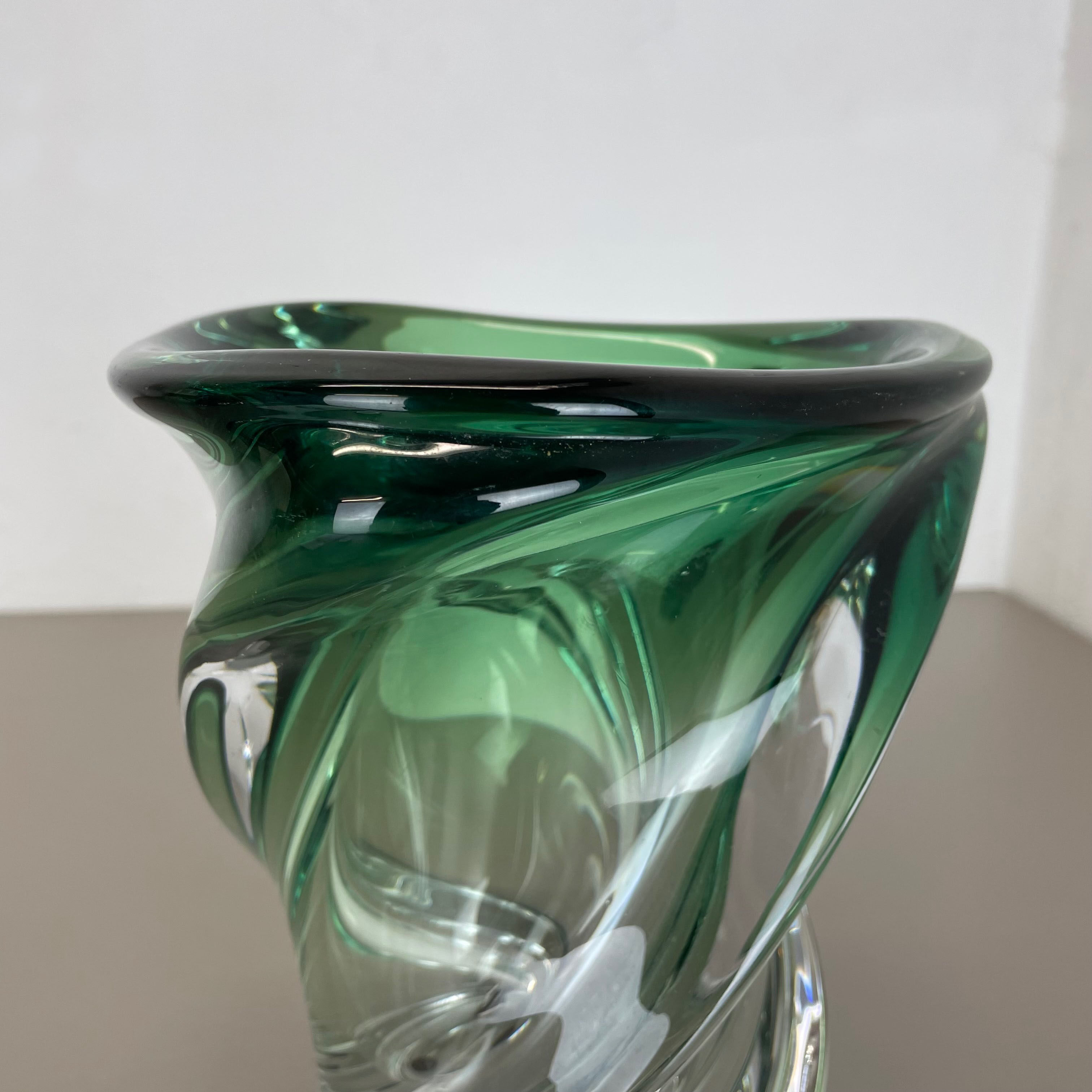 Heavy 5,1kg Crystal "Wave" Glass Vase Object by Val Saint Lambert, Belgium 1960s