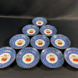 Set of 10 signed porcelain dessert plates with fruit decoration