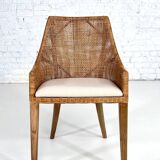 Rattan and Wood Chairs, France, Set of 6