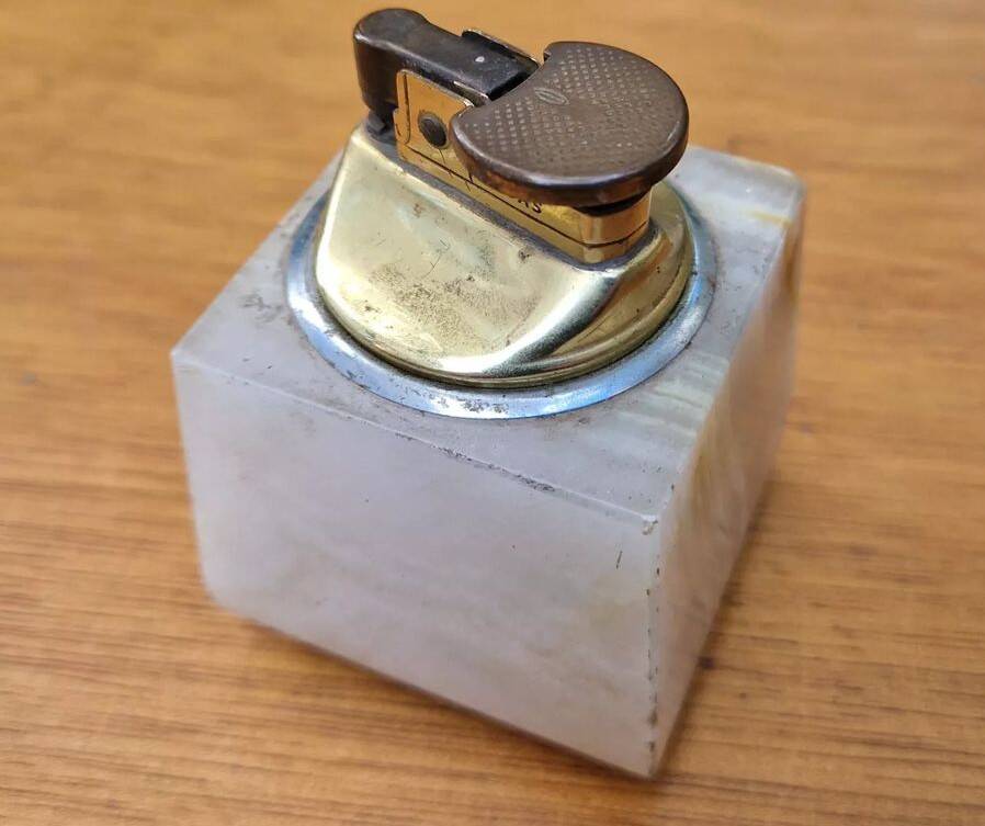 Vintage 1970s onyx lighter and ashtray smoking set