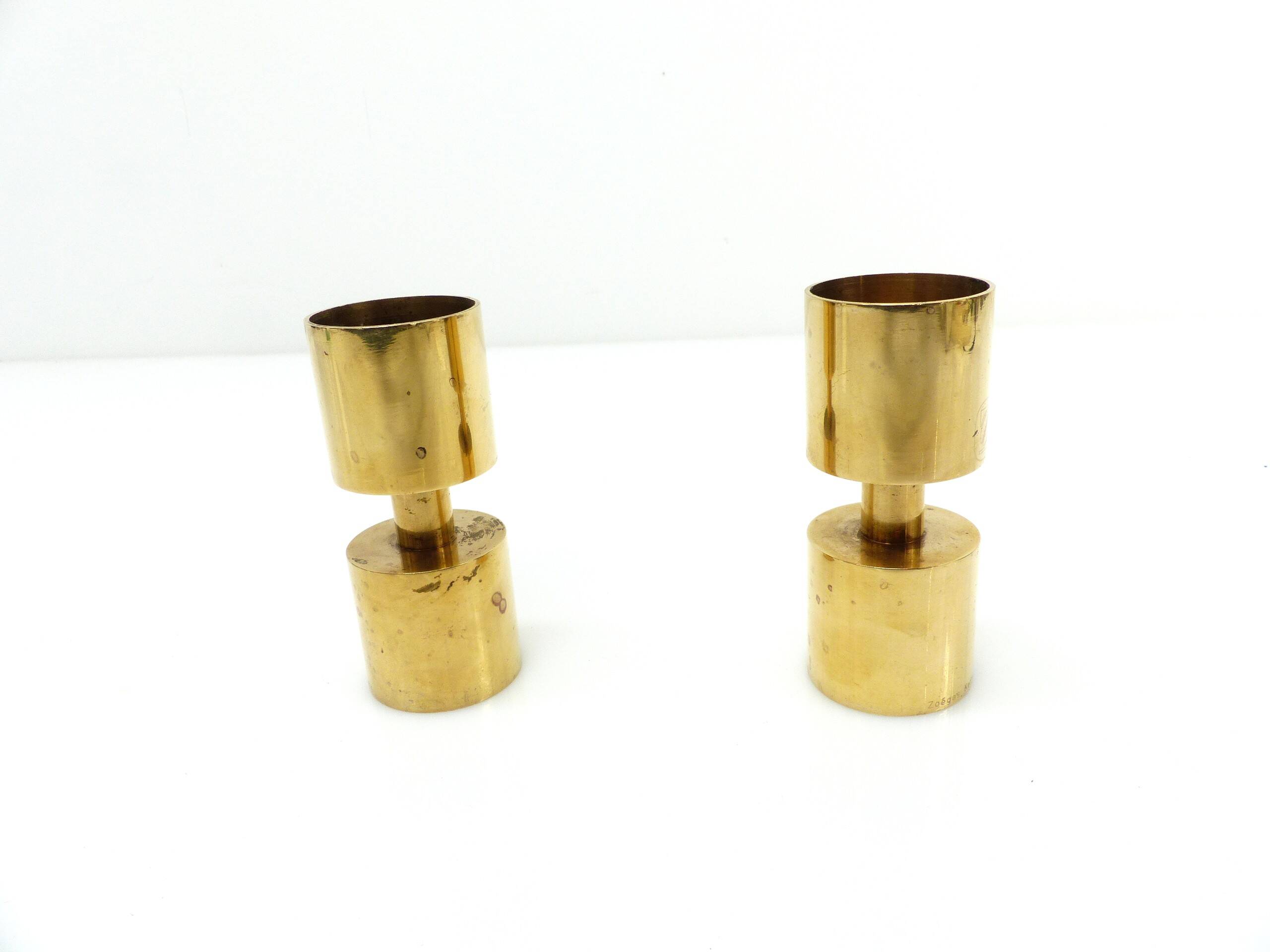 Pair of Zoégas Kaffe candlesticks in solid brass, Sweden 1976