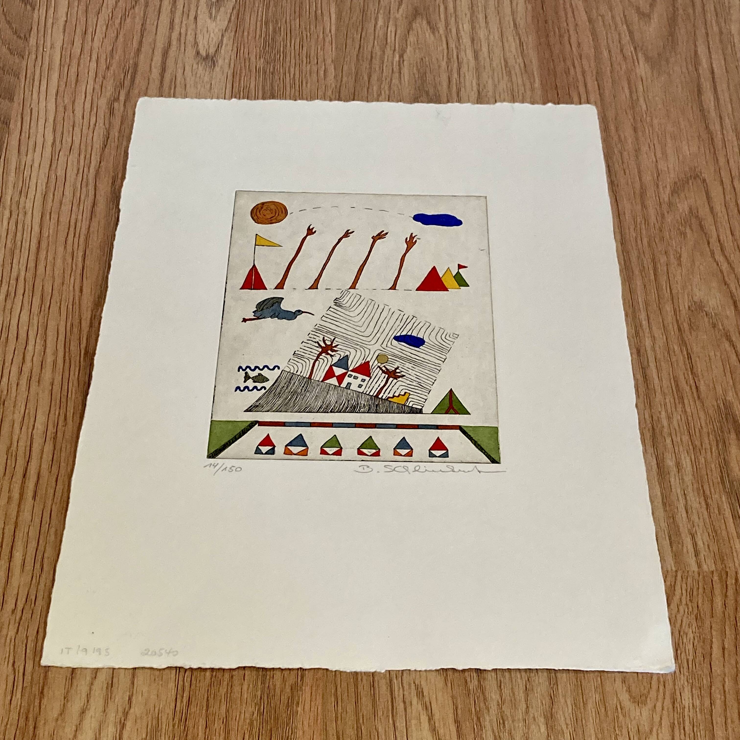 Set of three stamped drawings.