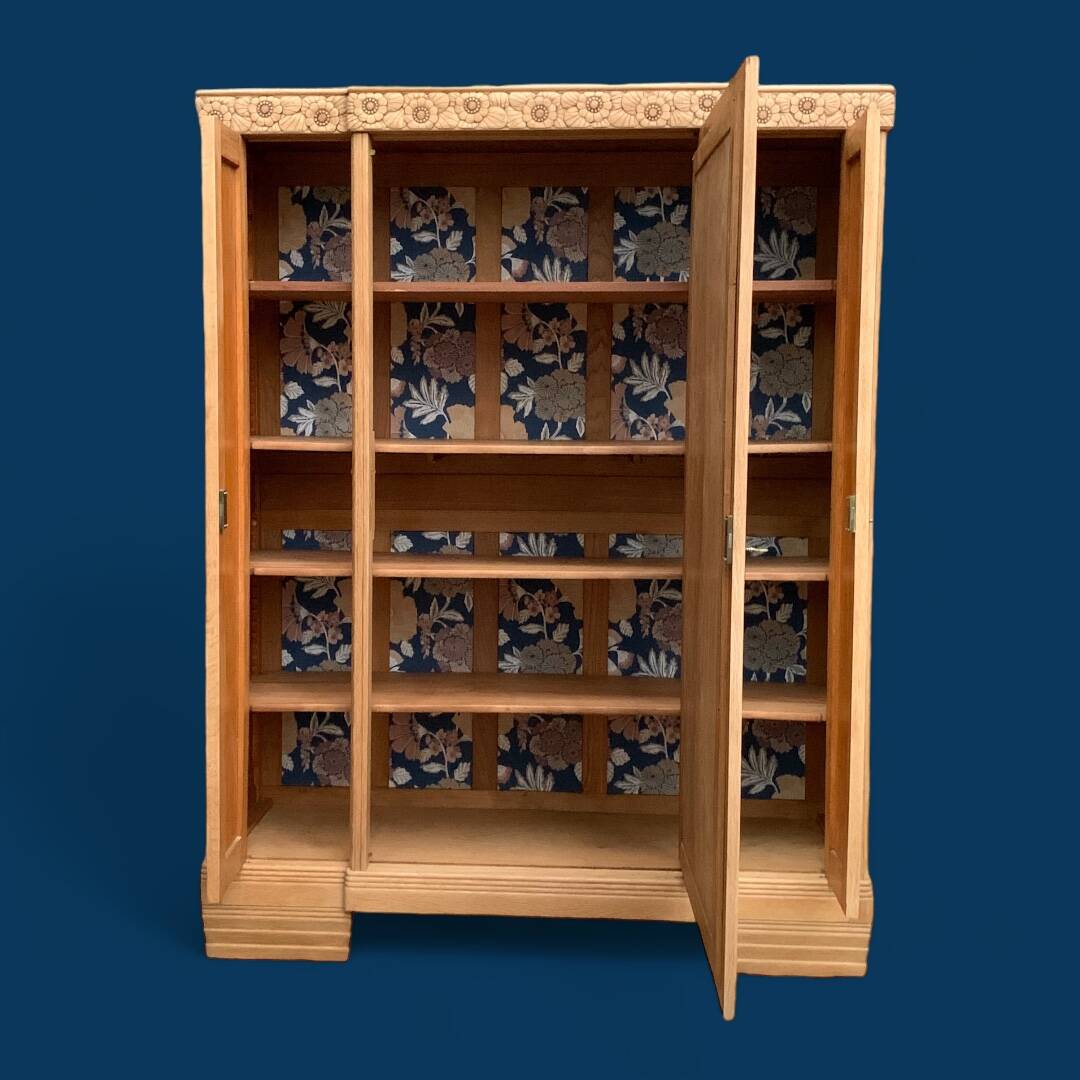 Parisian Art Deco style wardrobe in solid raw oak, 1950