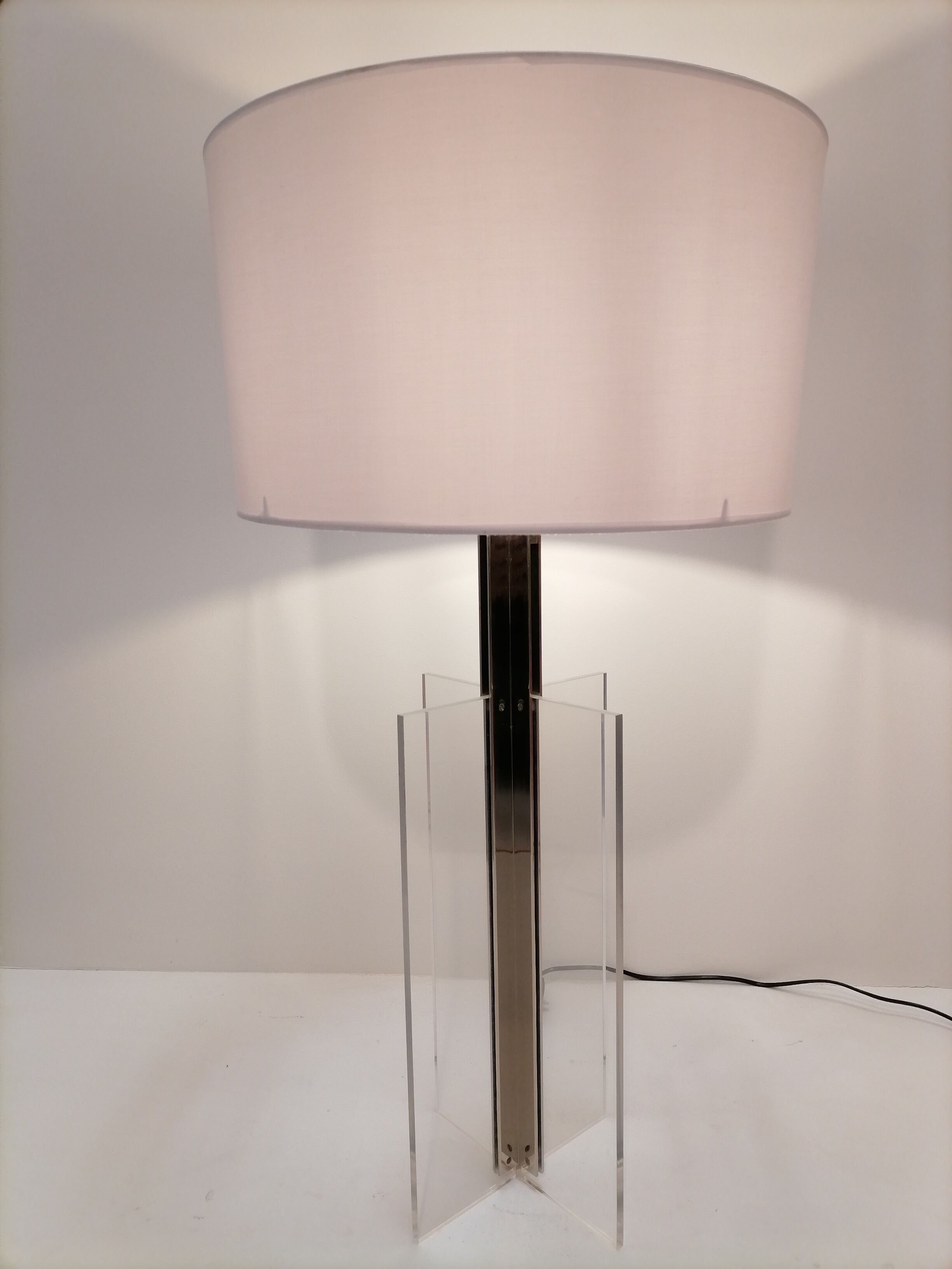 Large stainless steel and plexiglass lamp 1970 france