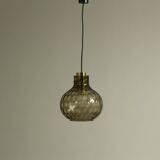Bubble Glass & Brass Pendant by Helena Tynell for Limburg, 1960s