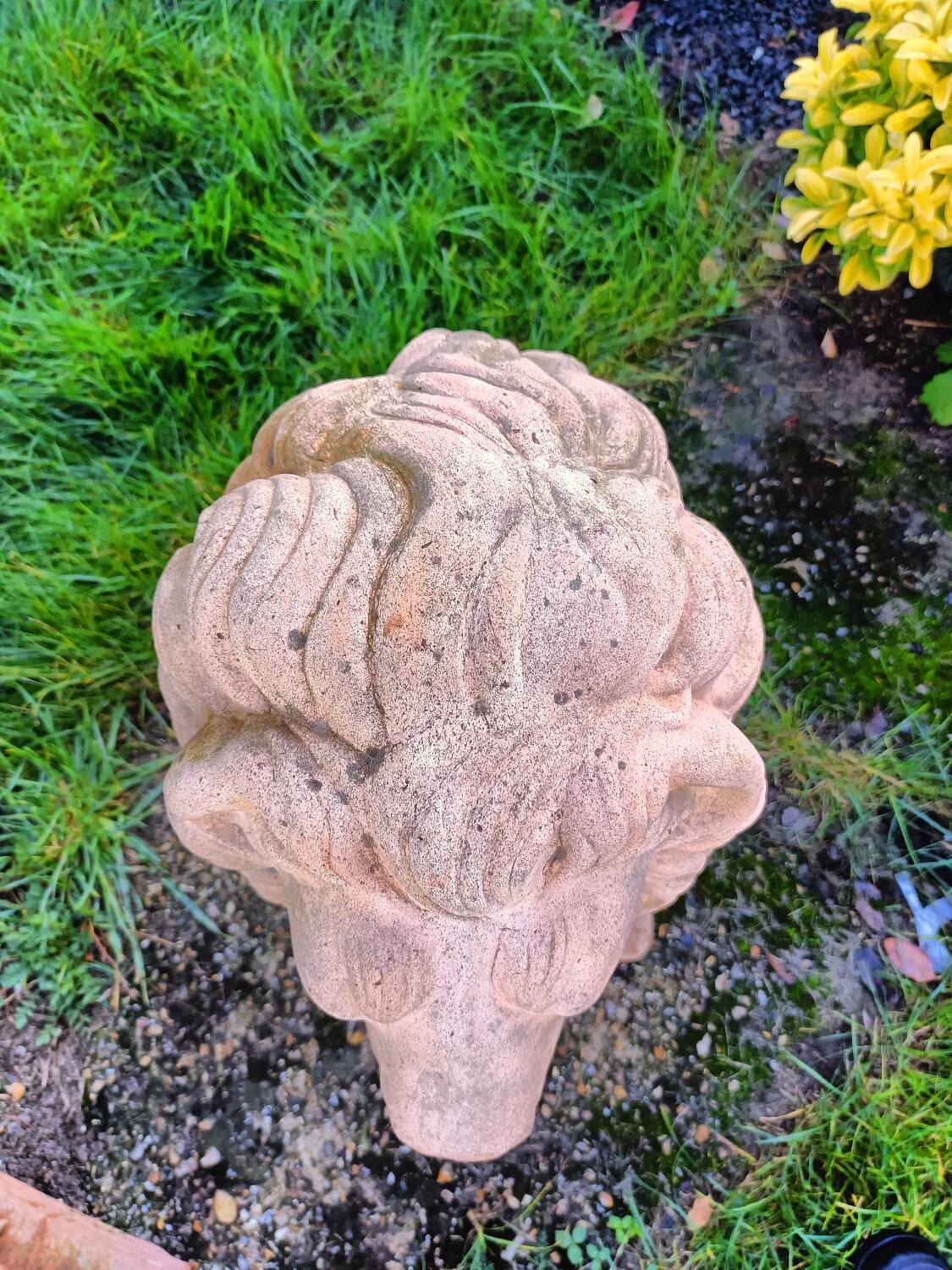 Pair of old terracotta garden lions