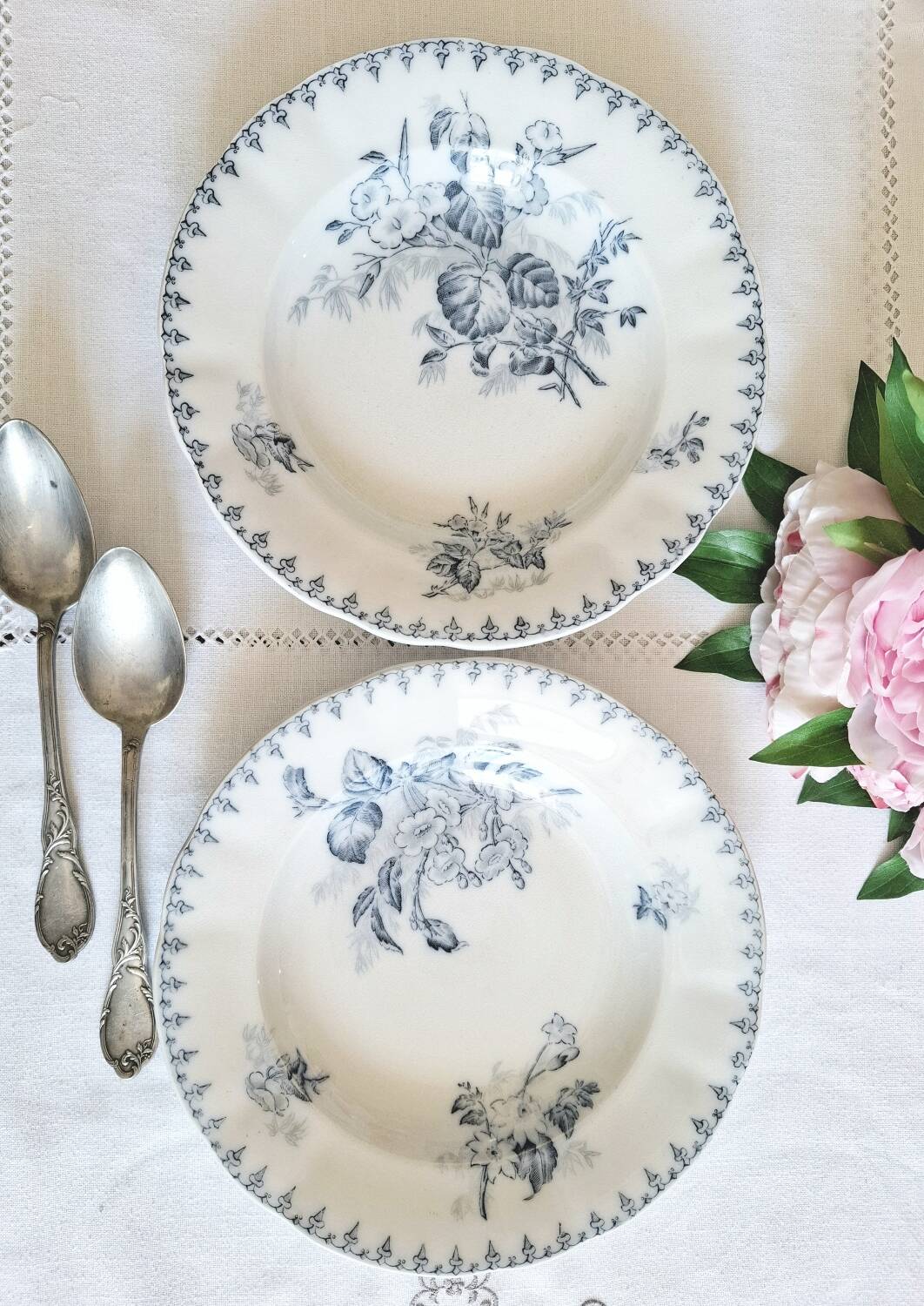 Antique earthenware soup plates