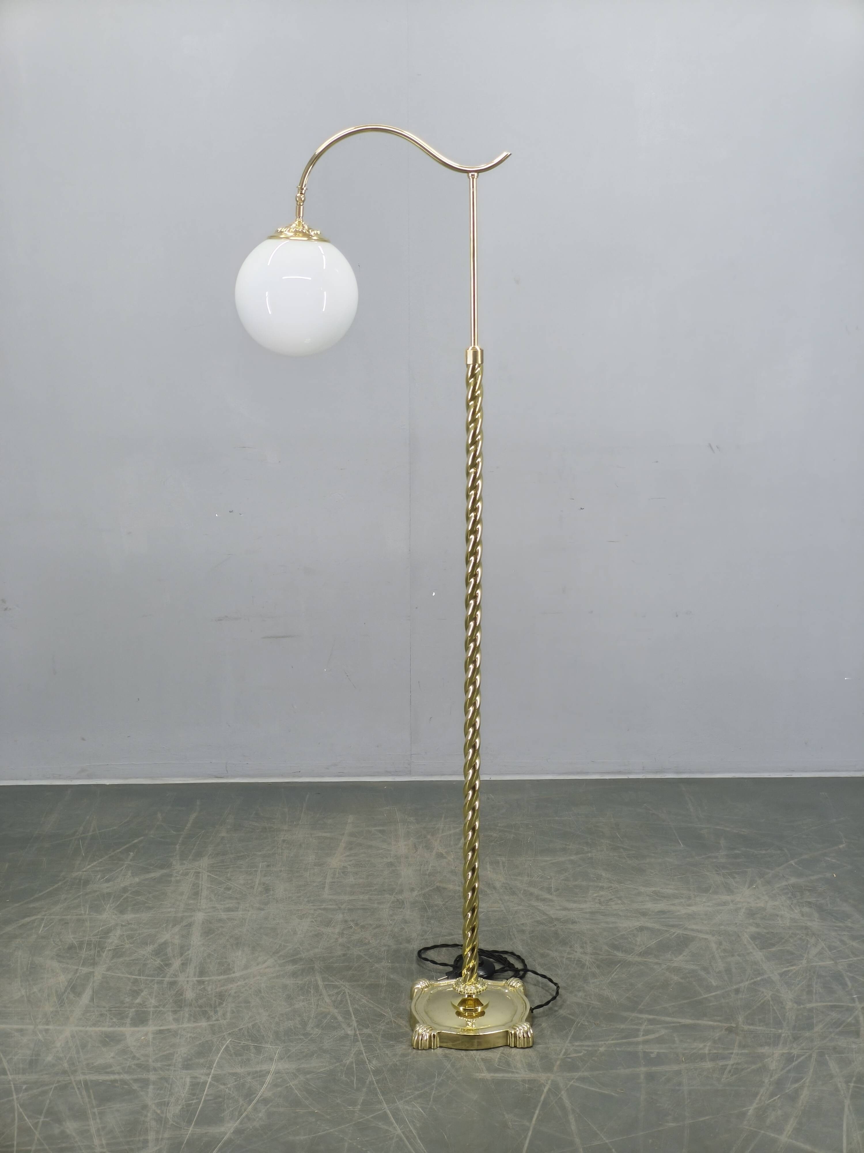 Italian Art Deco Brass Floor Lamp with Glass Globe, 1930s