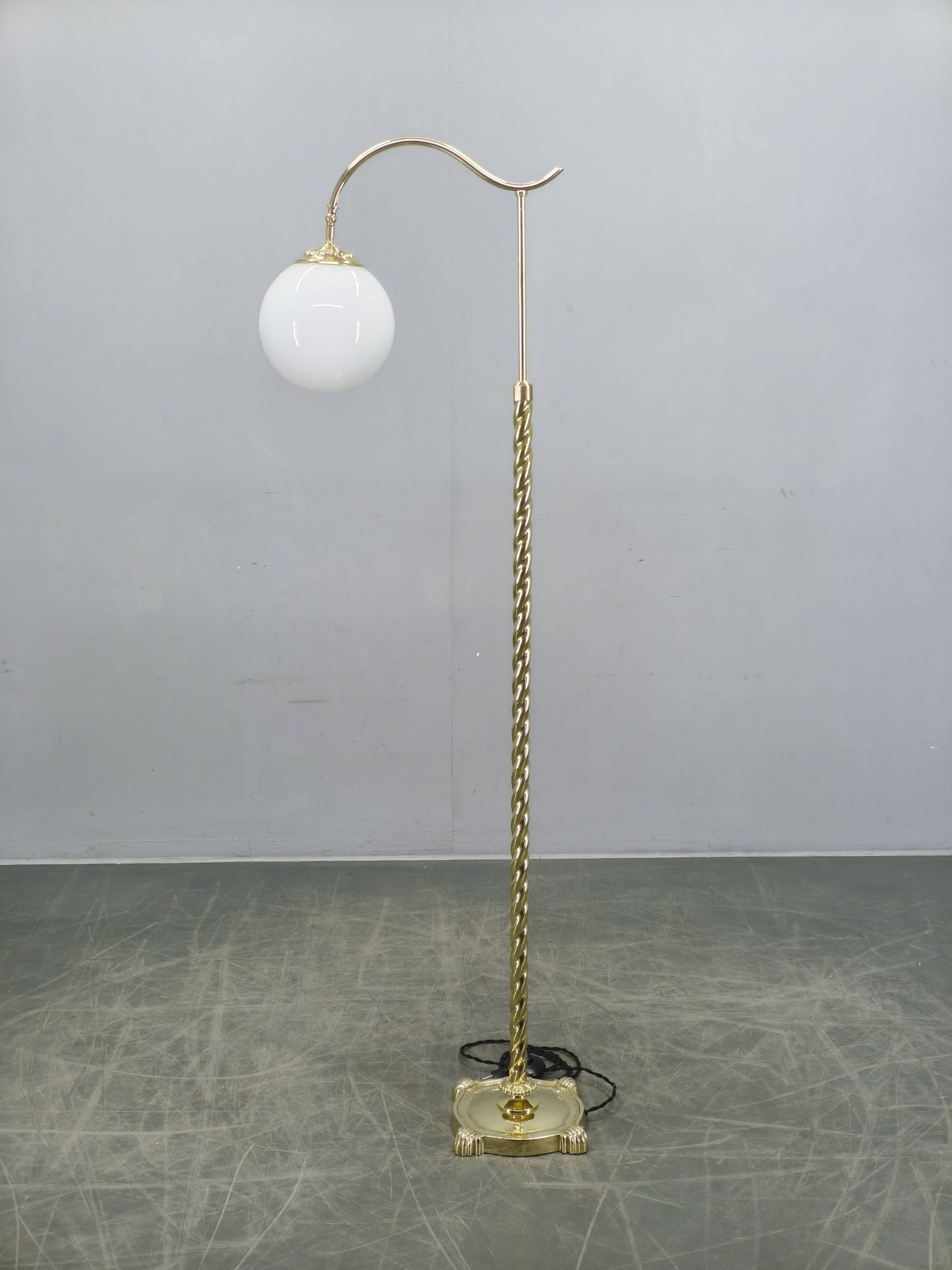 Italian Art Deco Brass Floor Lamp with Glass Globe, 1930s