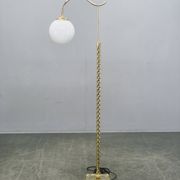 Italian Art Deco Brass Floor Lamp with Glass Globe, 1930s
