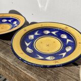 Pair of dishes Safi Dmani ethnic ceramic fish yellow and blue - vintage pottery