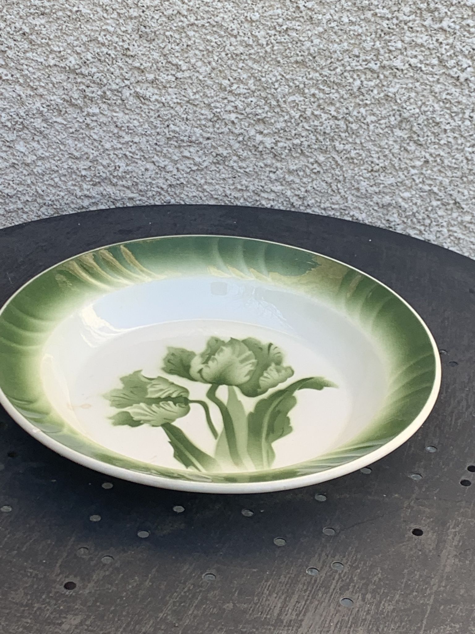 Hollow dish pattern green tulips longwy france old