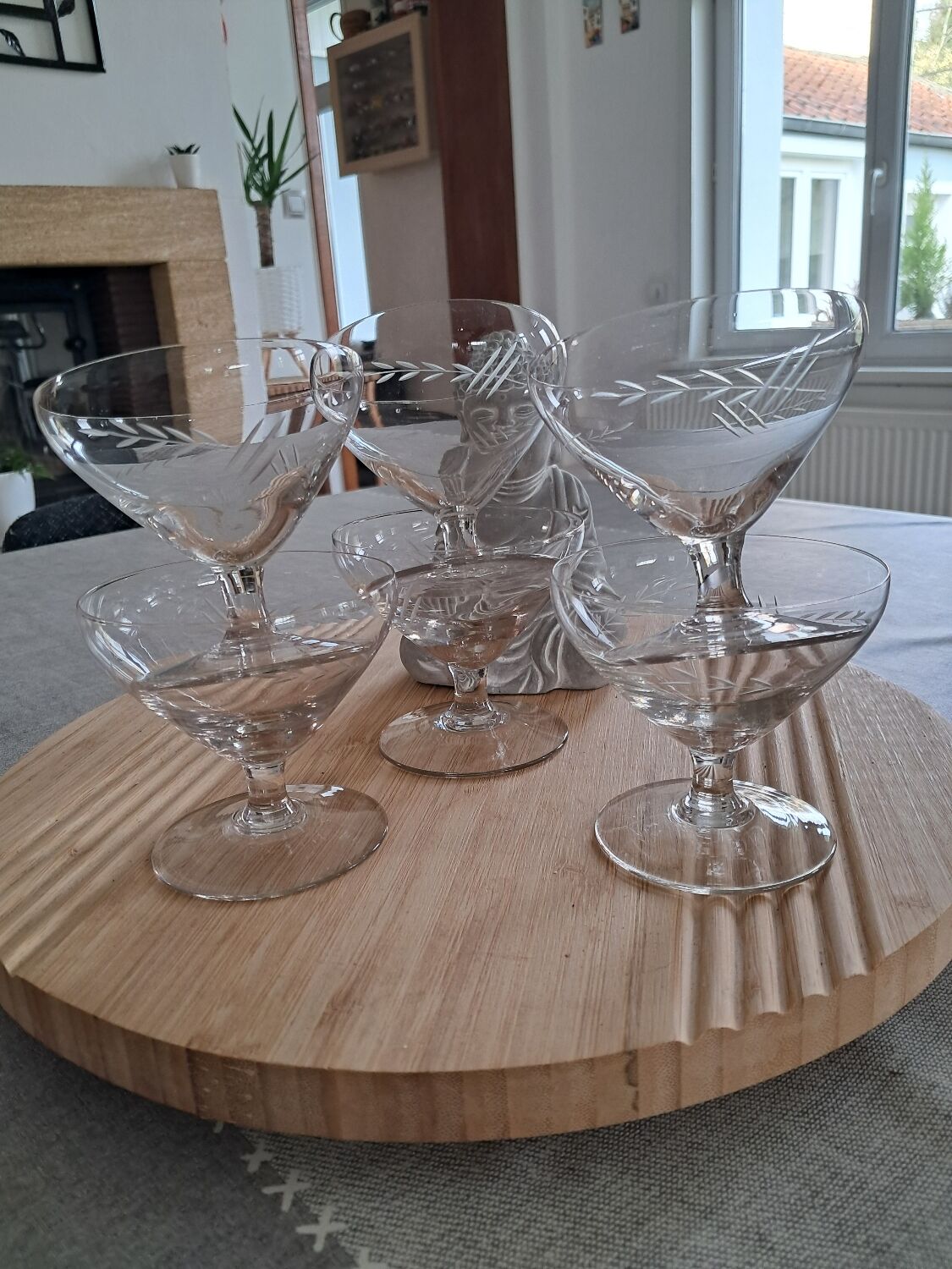 6 cut crystal champagne coupes, 20th century