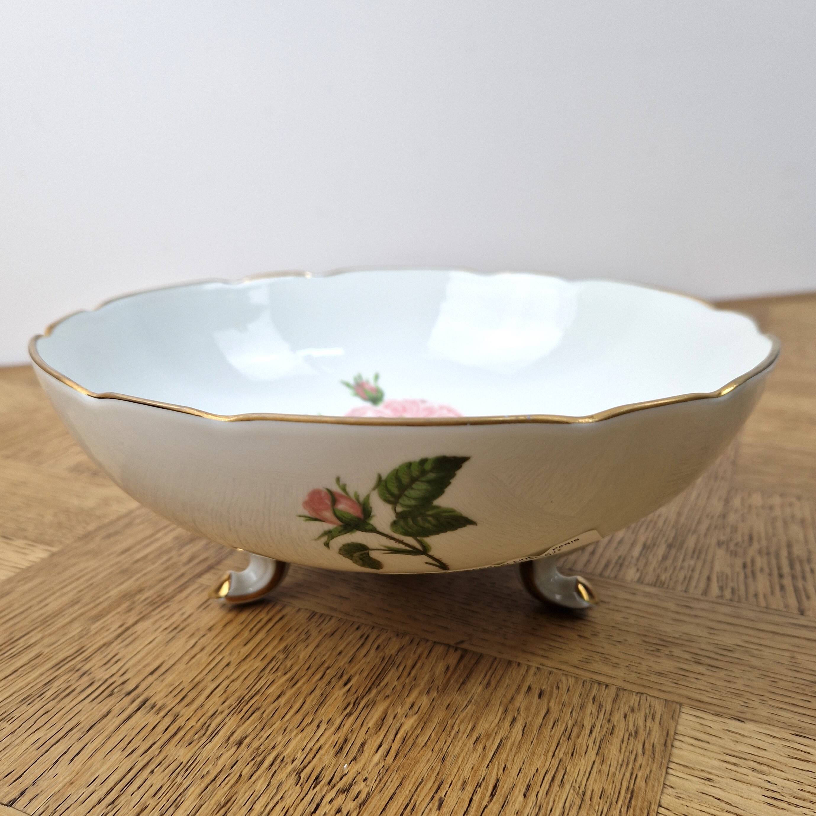 Saladier tripode porcelaine de Paris à décor roses – Coupe vintage