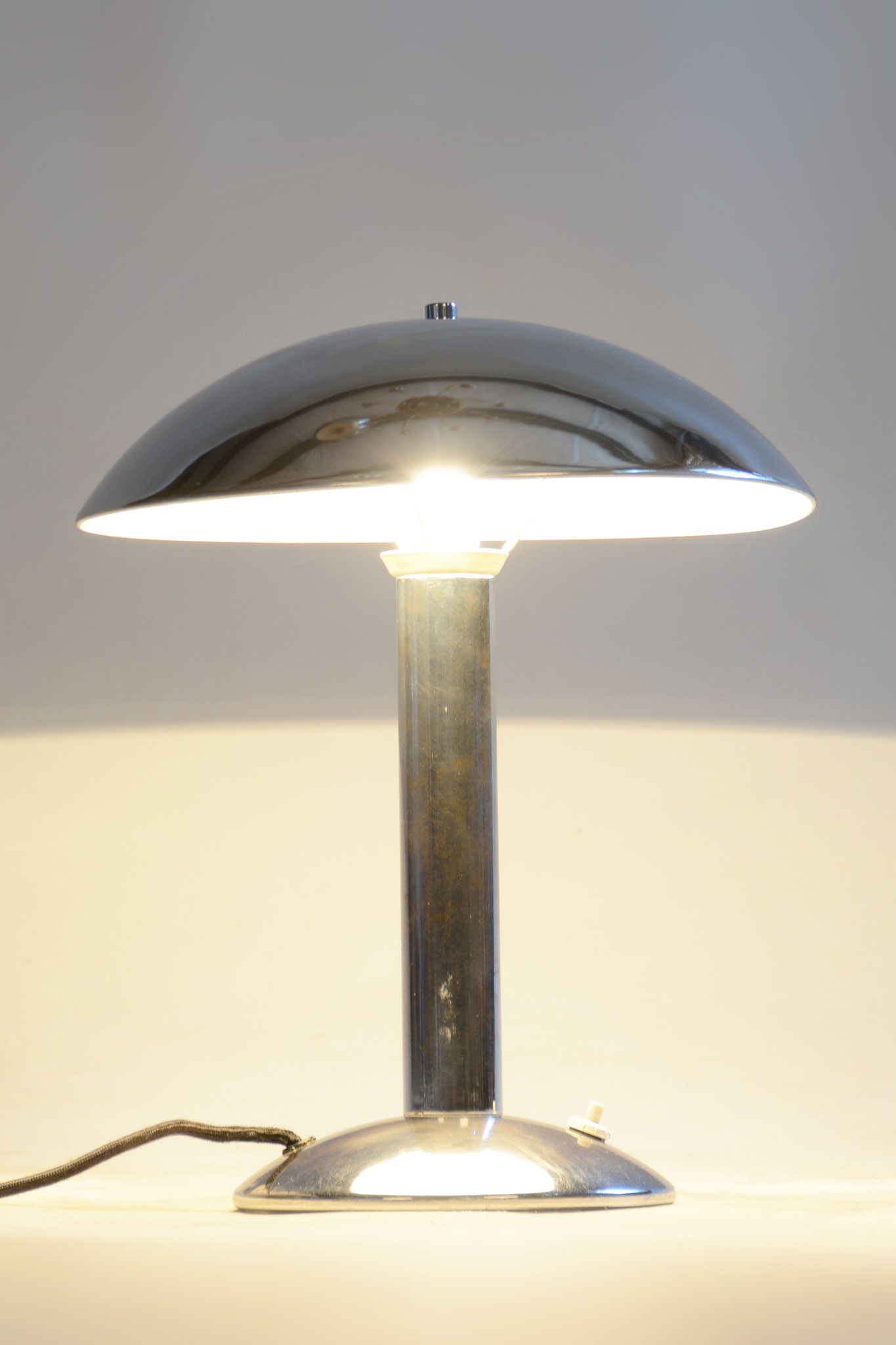 Pair Of Original Art Deco Table Lamps, Chrome-Plated Steel, Czechia, 1930s