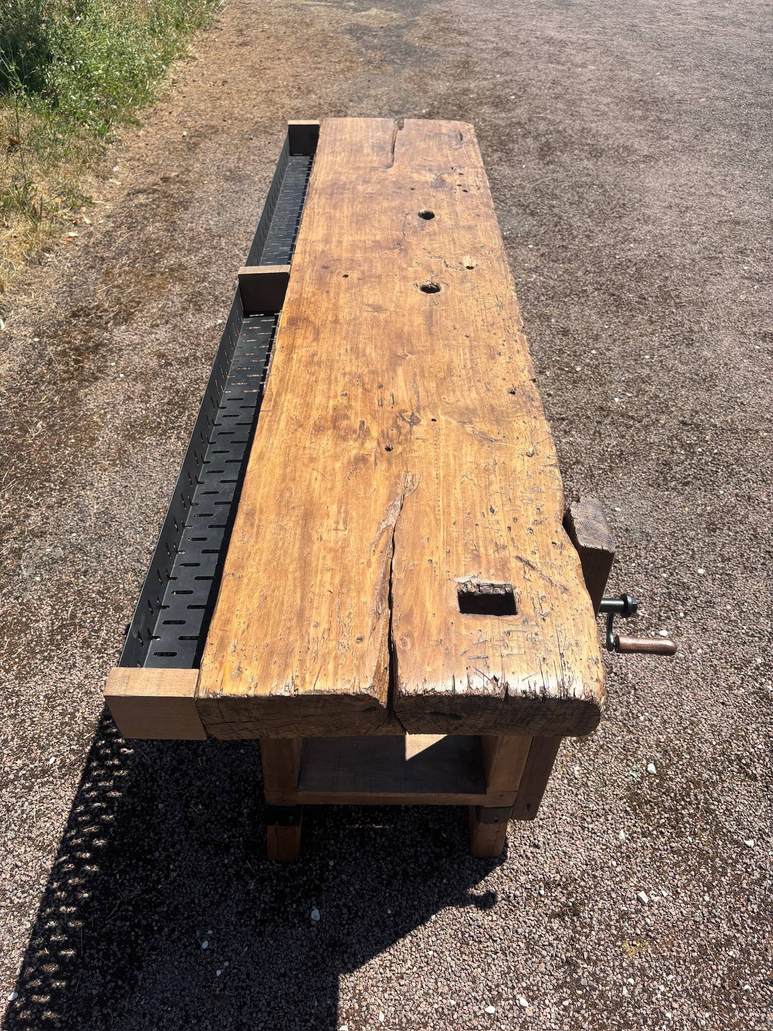 Restored old carpenter's workbench – Console / side table in solid wood